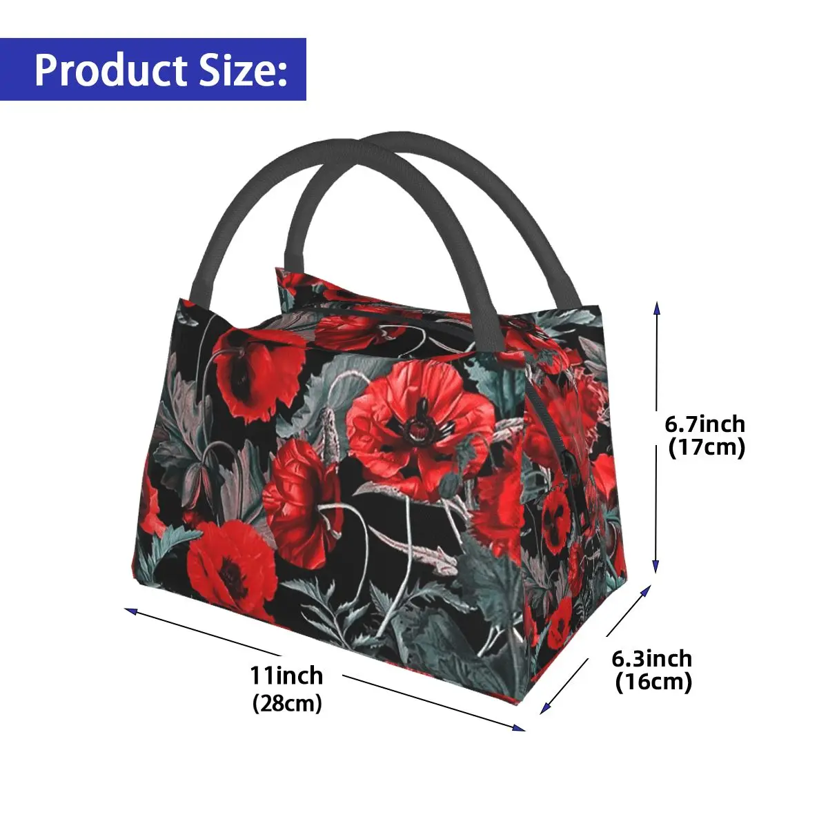 Poppy Gard Insulated Lunch Bag for Women Children Leakproof Food Boxes Thermal Lunch Box Tote