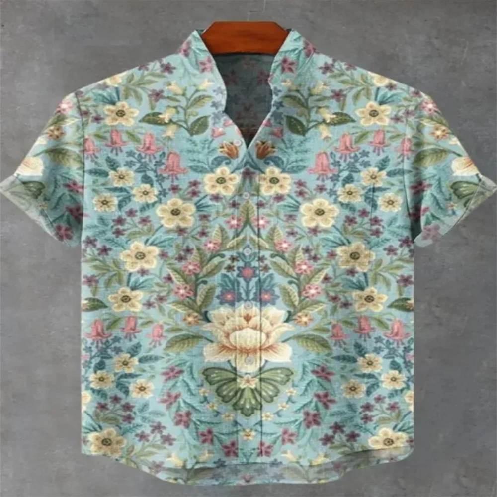 New men's linen short-sleeved shirt, a best-selling style with comfortable fabric, 3D artistic printed ocean pattern
