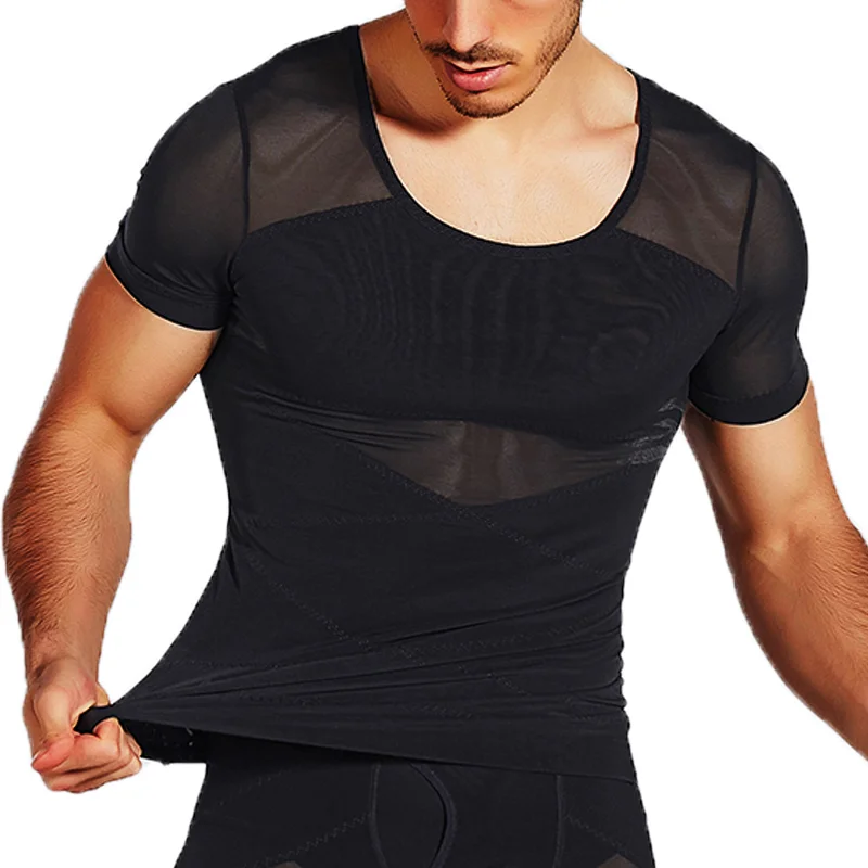 Men Body Shaper Waist Trainer Corset Tops Undershirts Belly Trimmer Abdomen Slimming Shapewear Gym Workout Fitness Short Sleeves