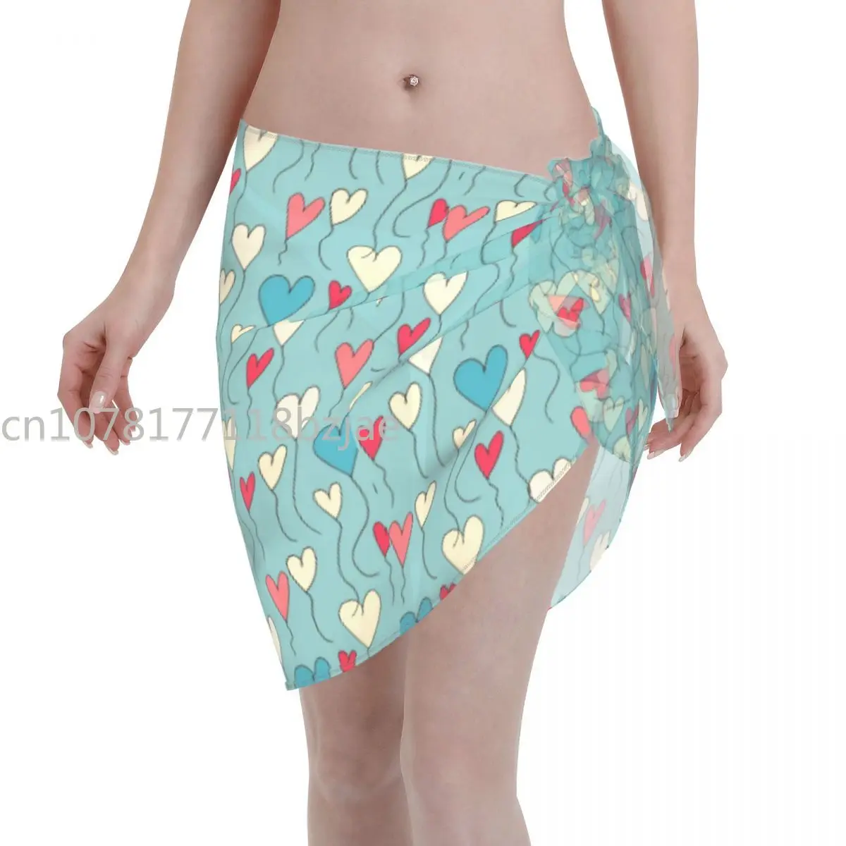 Parbones-Jupe en mousseline de soie pour femme, cœur, ballon, bleu, Saint Valentin, couverture de plage, rond, Industries ong, vêtements de plage, maillots de bain, bikini