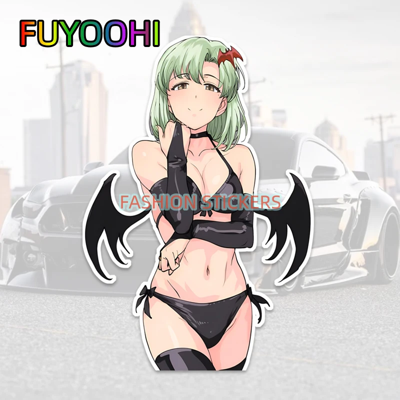 

FUYOOHI Fashion Stickers Anime Girl with Black Demon Wings Vinyl Decal Cartoon Pattern, Waterproof Car Decoration, Self-Adhesive