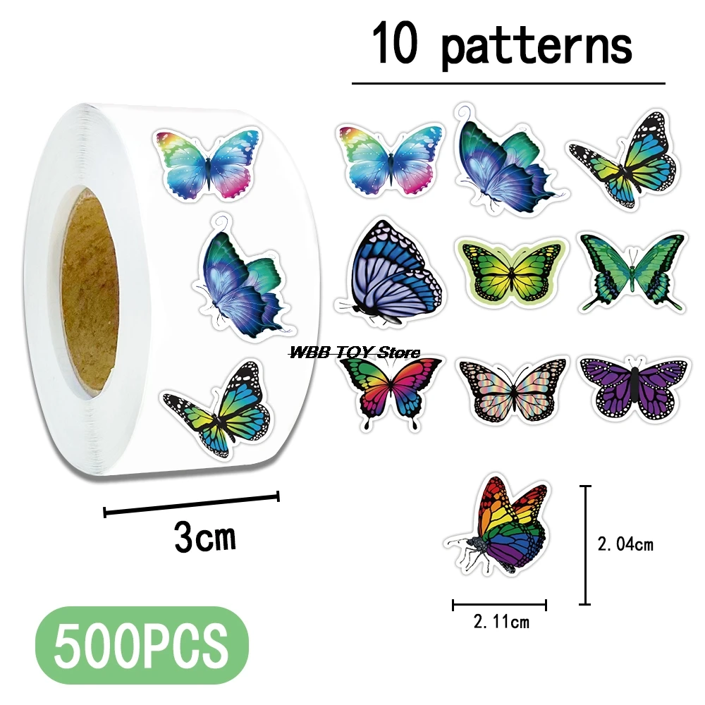 500pcs/roll Cartoon cute butterfly stickers room decor wall art wedding venue decoration school teacher supplies reward stickers