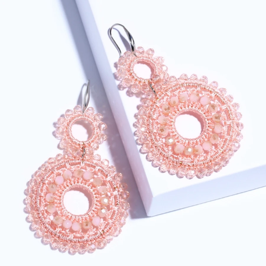 INKDEW Double Round Drop Earrings For Women Beads Handmade Threading Crystal Big Long Earrings Jewelry Gift EA081