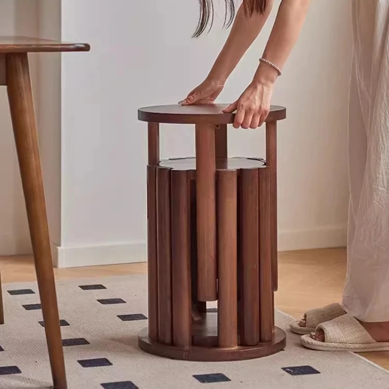 4pcs Foldable Solid Wood Stool, Living Room Low Stools, Bedroom Dressing Stool, Dinning Room Dinner Stool,  Round Small Table