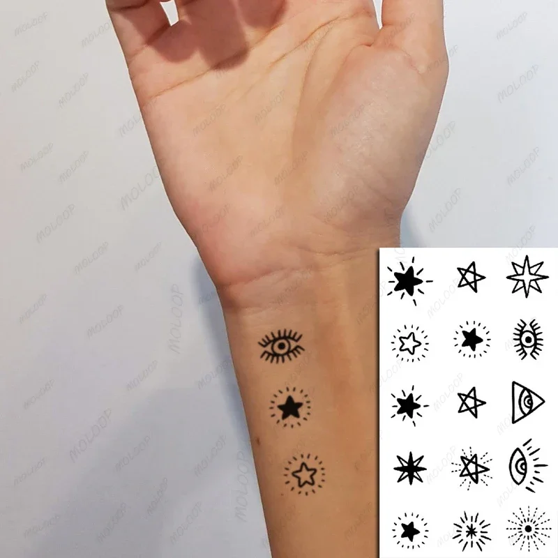 Pattern Cute Women Girl Temporary Tattoo Sticker Black Heart Smiley Design Finger Ear Arm Body Art Small Size Fake Tatto Sticker