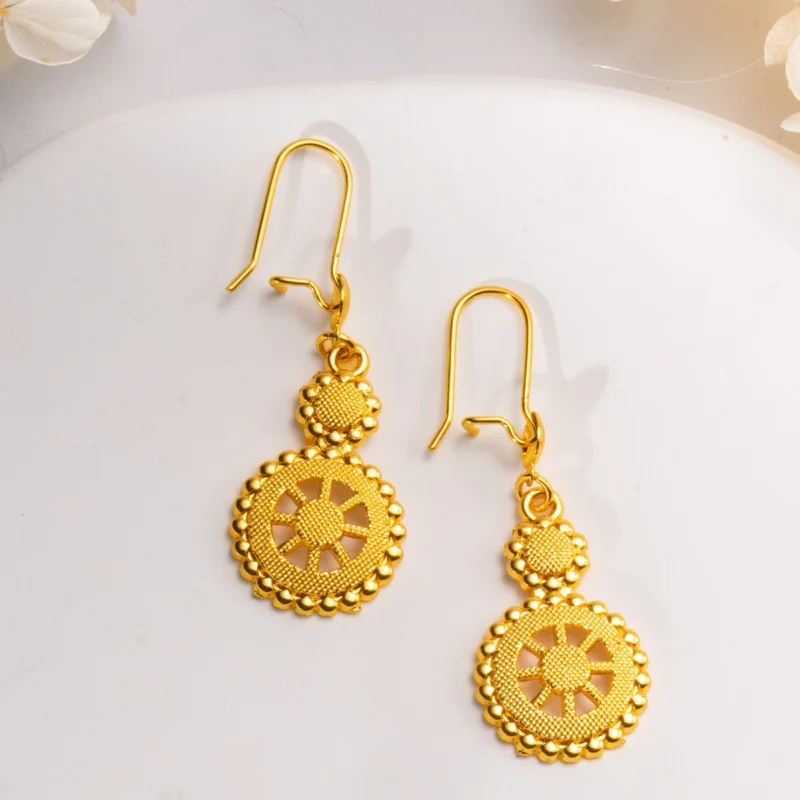 100% Real 24K Gold AU999 High-End Niche Tassel Drop Earrings for Women Luxury Boho Elegant Handmade Gift