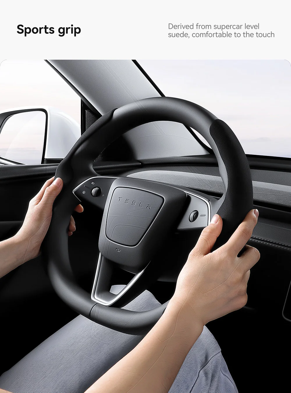 Lenkradabdeckung aus Carbonfaser-Optik, Sportlenkrad, rutschfeste Hülle, universell passend für Tesla Model 3 und Y, ideal für Autofahrten. – Detail 10