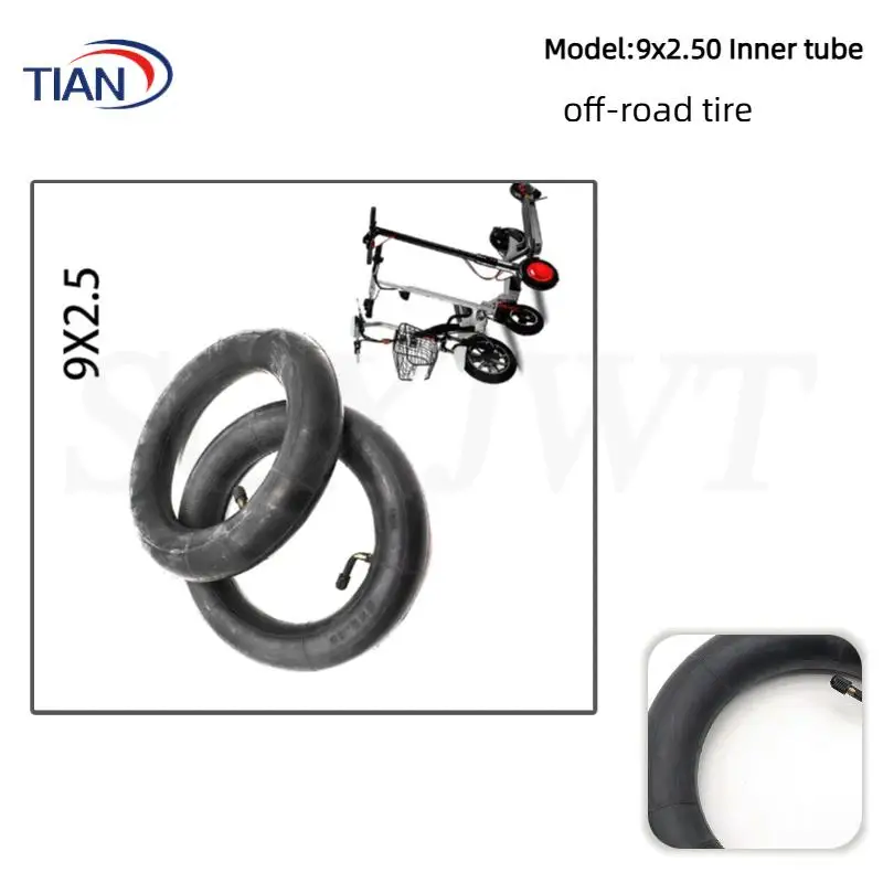 9X2.50 inner tube with bending valve and 0-degree valve, suitable for 9-inch scooter butyl rubber inner tube