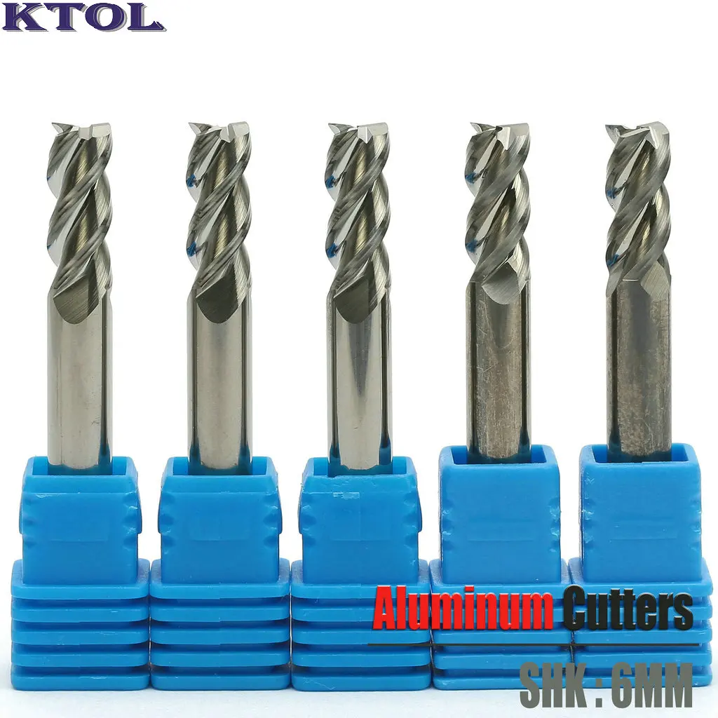 

6mm 3 Flute Aluminum CNC Cutter Milling Tools Spiral Router Bit HRC50 Tungsten Carbide Endmill for Aluminium Alloy Slot Cutting