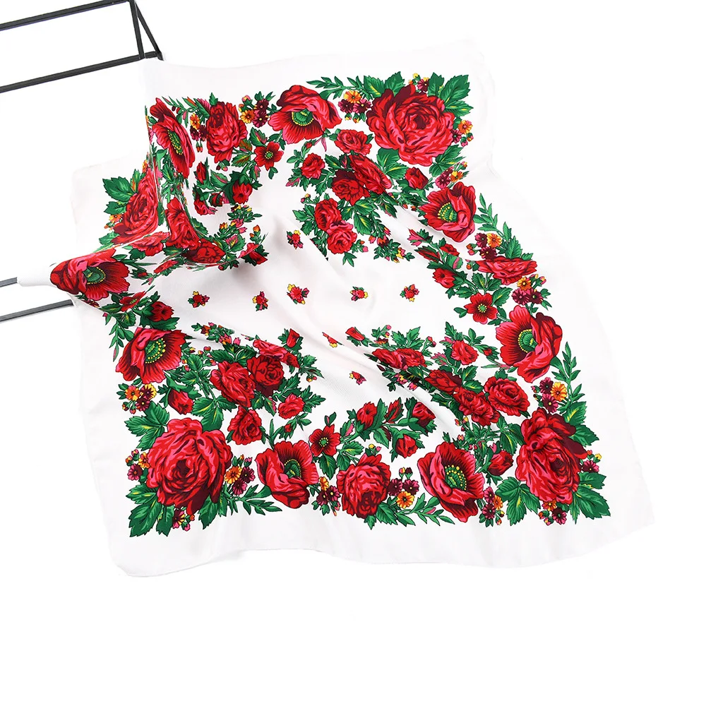 70*70cm Russian National Square Scarf Women Luxury Floral Print Bandana Headband Scarves Babushka Handkerchief Female Head Wraps