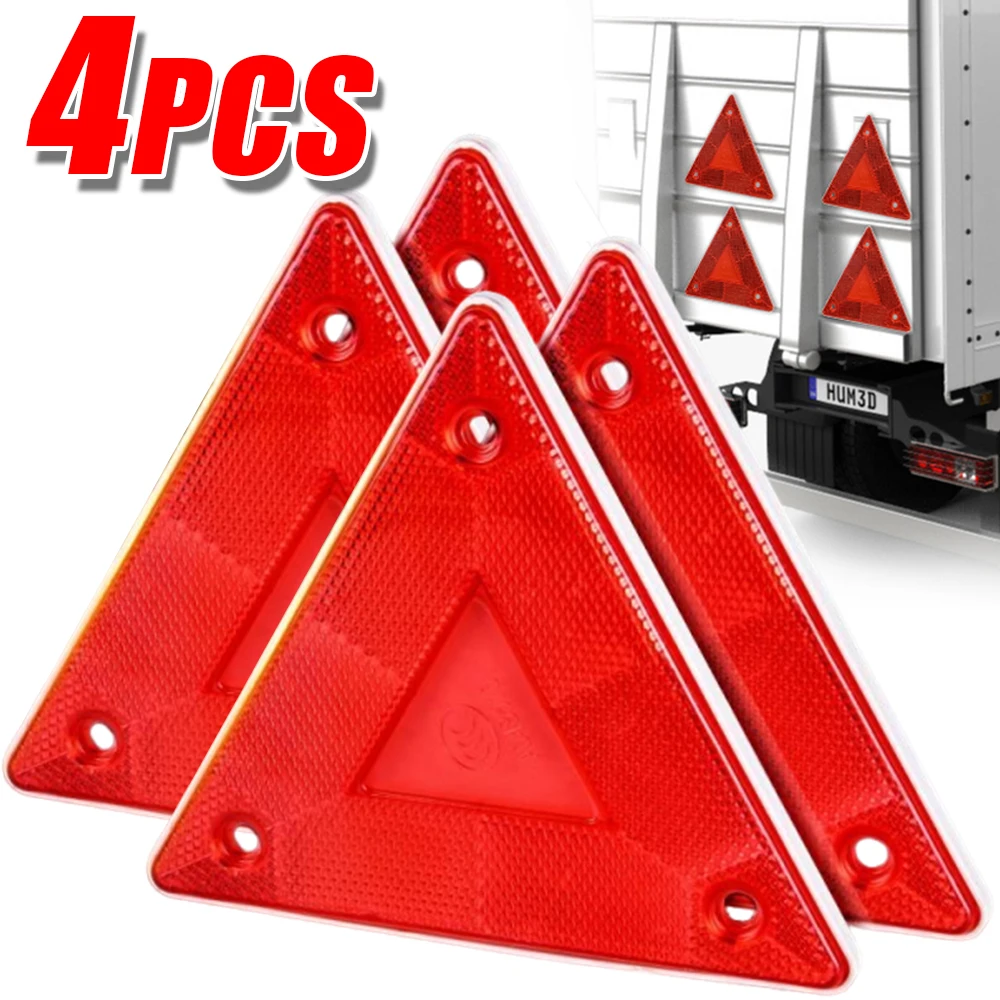 4/1Pcs Triangle Warning Reflective Strips Vehicle Stop Warning Sign Red Safety Reflector for Trailer RV Board Truck Plate Light