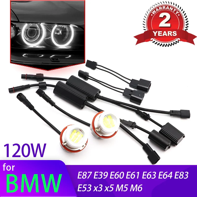 120w White Angle Eyes LED Marker Light  Ring Headlight Bulb Fog Lamp For E39 E53 X5 E60 E61 E63 E64 E65 E66 E83 X3 E87