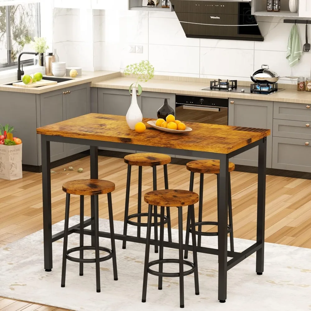 Bar Height Table and Chairs Bar Table with 4 Stools Industrial Counter Height Dining Sets for Kitchen