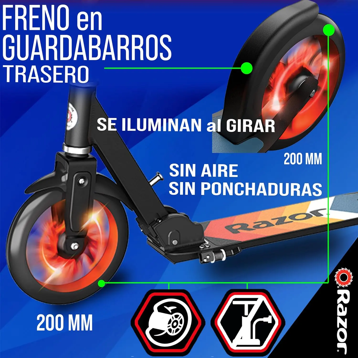 Lux Kick Scooter for Kids Ages 8+ - 8" Urethane Wheels, Anodized Finish Featuring Bold Colors and Graphics, for Riders up to 220