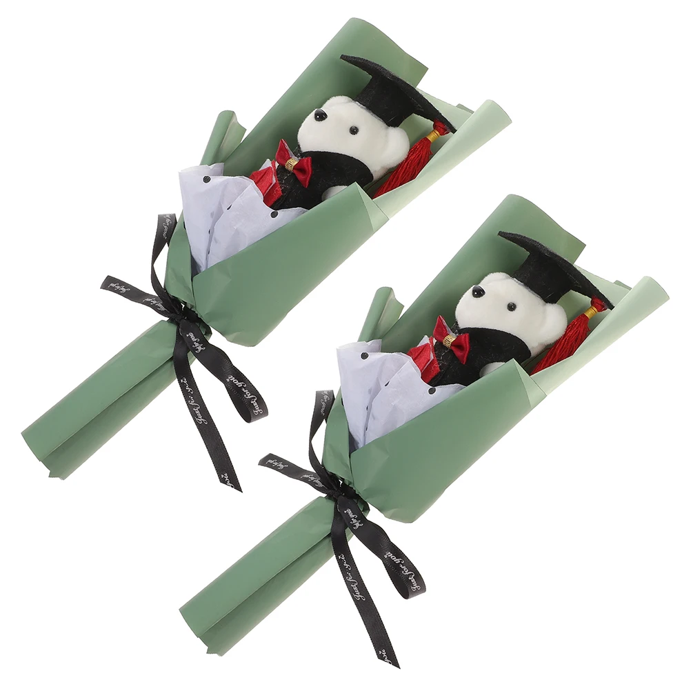 

2 Pcs Graduation Bear Bouquet Stuffed Animal Flower Arrangement Party Favors Photo Props Gift for Graduate Students