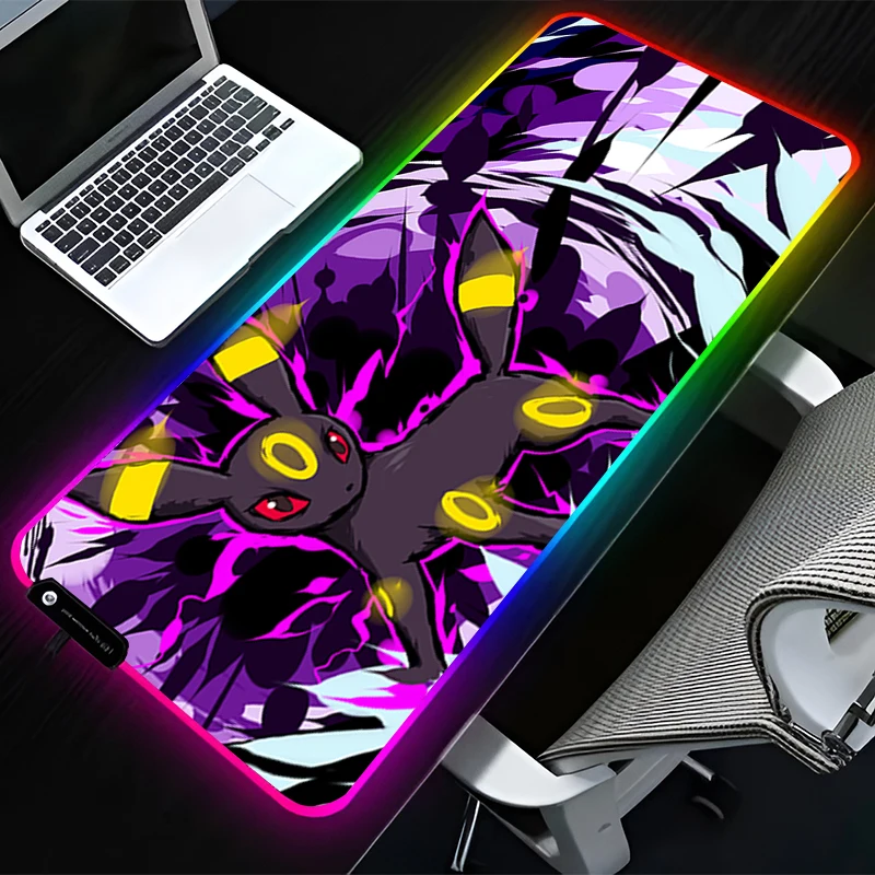 

RGB светодиодный коврик для мыши, резиновый коврик для мыши в стиле аниме, аксессуары для компьютерных игр, коврик для клавиатуры, офисный нескользящий настольный коврик для мыши P-pokemon Eevee