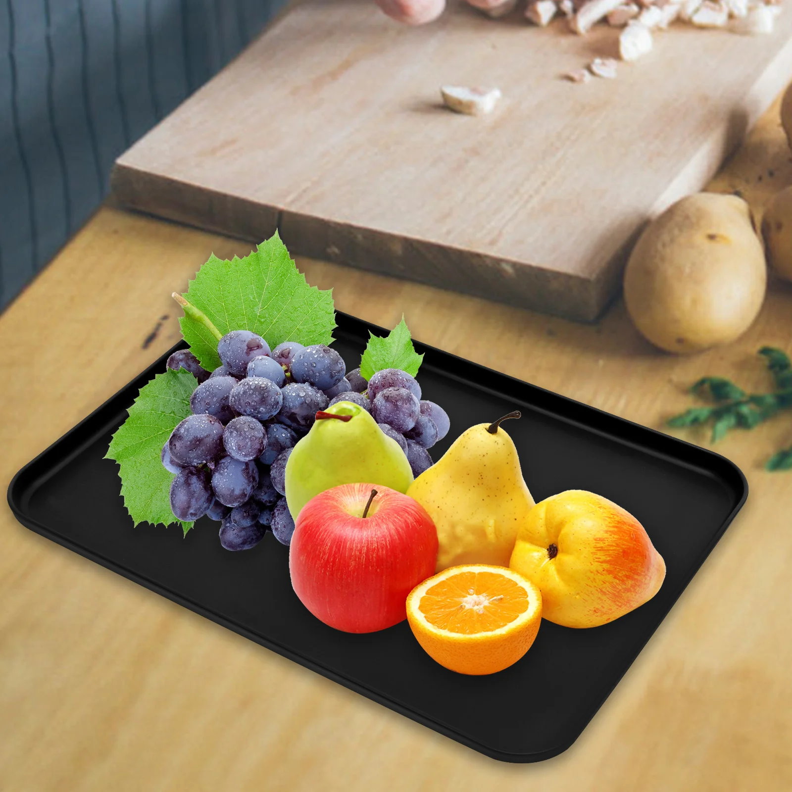 

Набор из 3 пластиковых подносов для фруктов из пшеничной соломы, прямоугольные сервировочные тарелки, большие подносы для десертов, салатов, фруктов, закусок, в деревенском минималистичном стиле