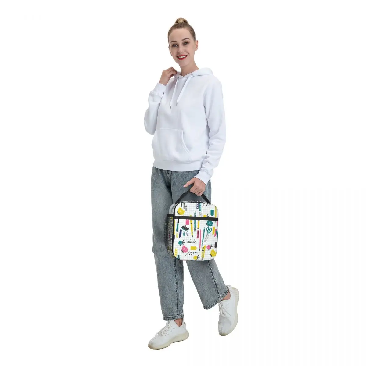 Back To School Pattern Teacher Rulers Pencils Insulated Lunch Tote Bag for Women Resuable Thermal Cooler Food Lunch Box School