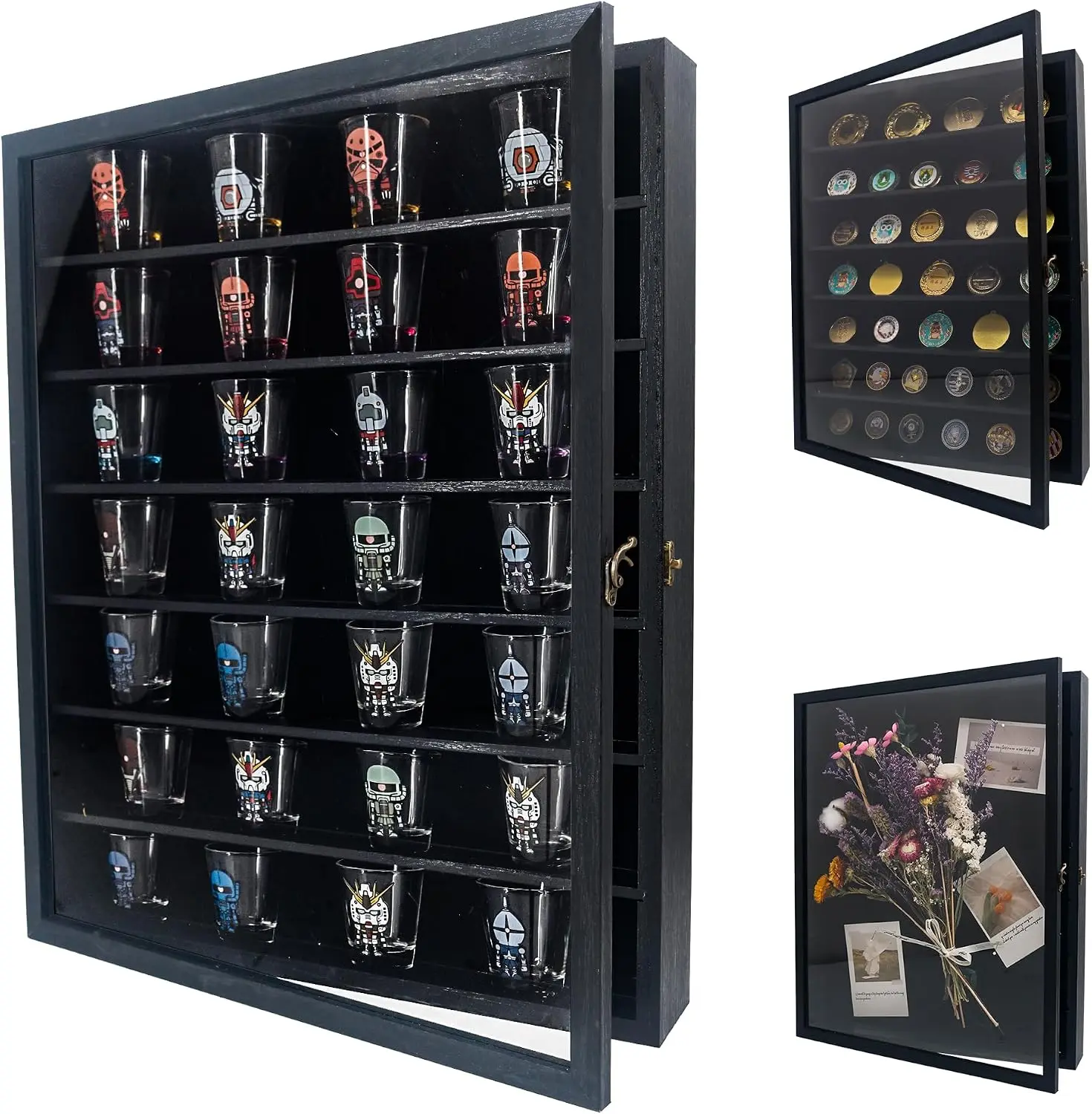 Shadow Box Frame 16x20 with Removable Shelves, Deep Memory Box Display Case for Collector, Keepsake Coins Military Medals Pins W