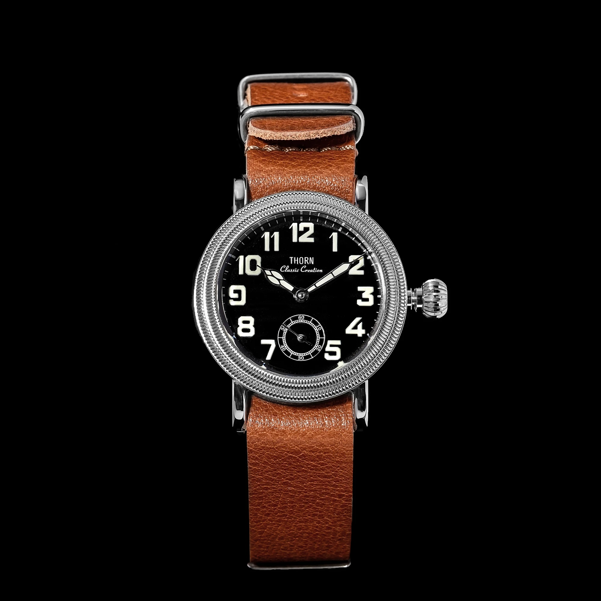 THORN Men Pilot Watch 36MM Pilot Manual Winding Mechanical Wristwatch 50M Waterproof C3 Luminous Sapphire Mirror ST1700
