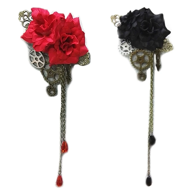 

Punk Floral Gear Hairpin Alloy Steampunk Vintage Tassels Hair Clip Girl Women Jewelry Headdress Barrettes