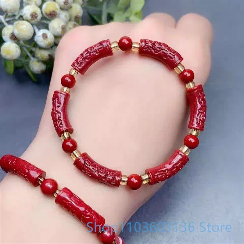 Pure Natural Cinnabar Bracelet Handcarved Buddhist jewelry Bracelet Heart-shaped flower Bracelet for Men Luxury Cinnabar Beads