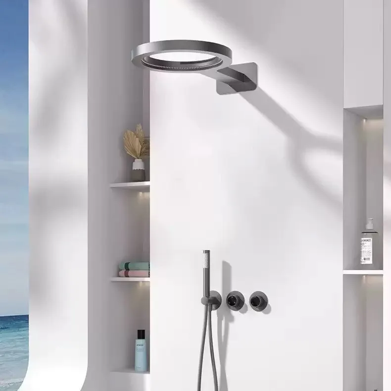 

Полностью латунный скрытый настенный душевой набор, пистолет, серый горячий и холодный душ, система гостиничного проекта