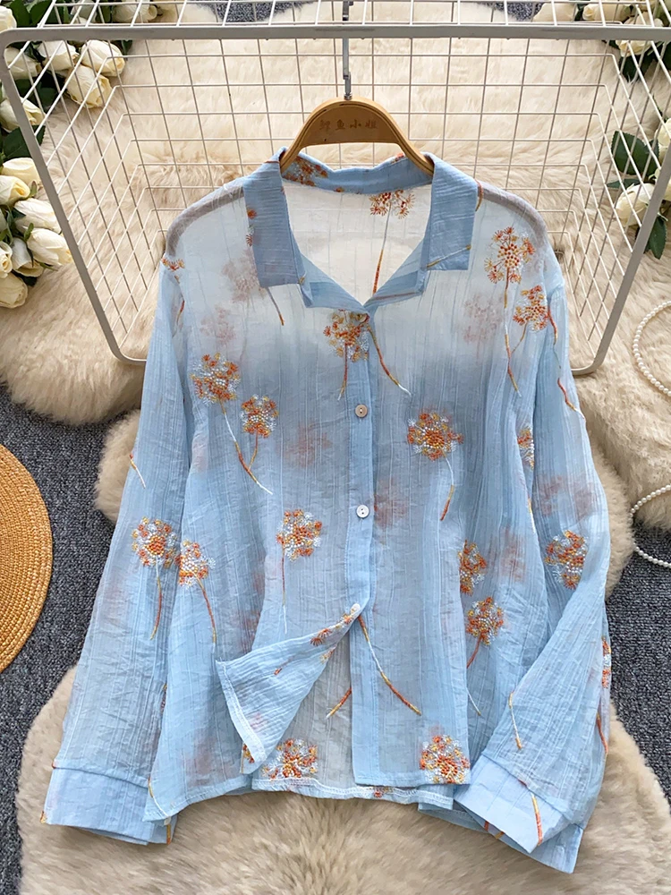 Camisa de mujer con bordado fl - Embroidery Cardigan reseña y precio