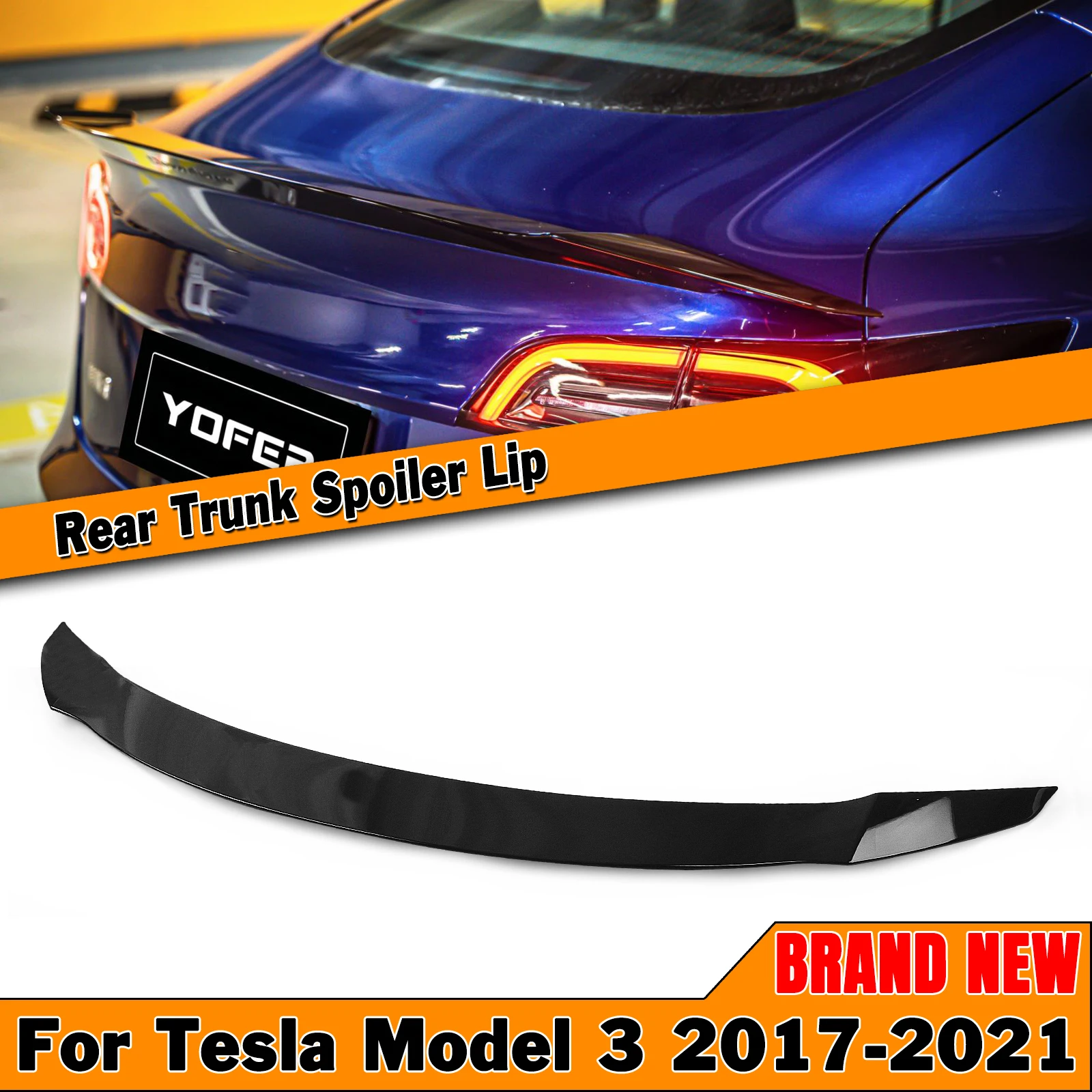 

For Tesla Model 3 2017-2023 All Models YOFER Rear Trunk Lid Spoiler Wing Gloss Black Tailgate Tail Splitter Lip