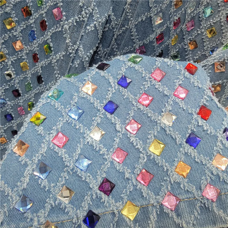 ANJY Herfst Winter Nieuwe Vrouwen Mode Bezaaid Diamanten Argyle Temperament Rechte Jeans Ins High-End Afslanken Denim Broek A15510