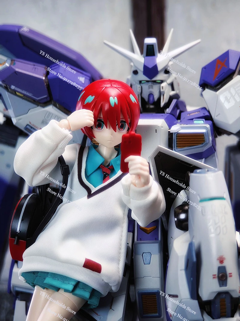 

1/12 Amate Yuzuriha, женская фигурка, белый свитер, синяя плиссированная юбка, комплект одежды, аксессуары для 6 дюймов, мобильный костюм, декор для девочек-солдат