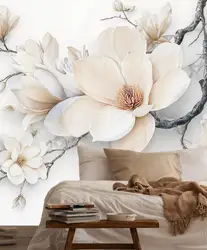 Papel De Paredes Custom Mural Pink Peony Relief White Flower Wallpaper TV Background Bedroom Wallpapers Home Decor Papel Tapiz