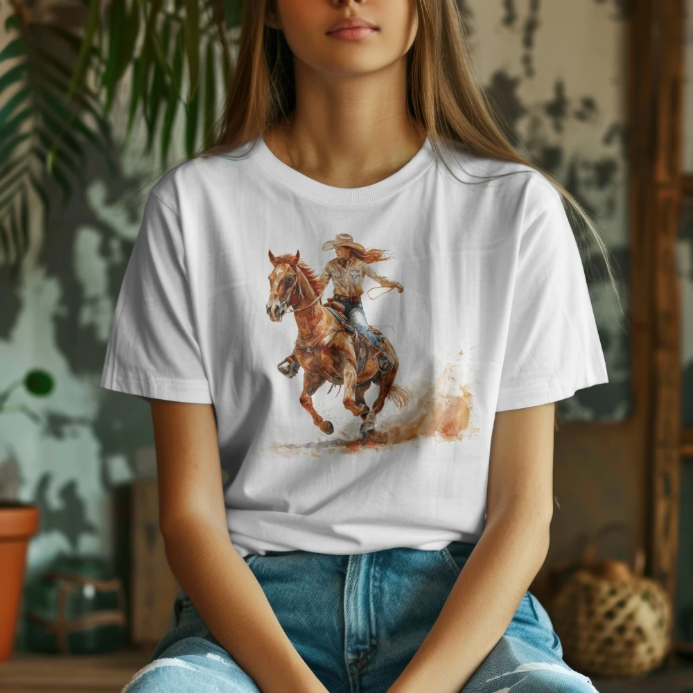 المائية راعية البقر المحملة البلد الغربية موضوع قميص روديو عاشق هدية القطن للجنسين س الرقبة قصيرة الأكمام بلوزات غير رسمية الموضة #1