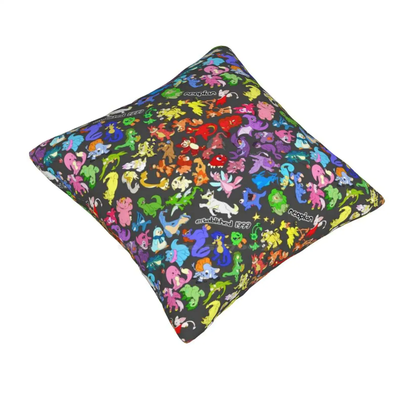 Neosplash! All The Neopets , All Over Print! Funny Cute Decor Square Pillowcase Neopets Nimmo Scorchio Jubjub Grarrl Skeith