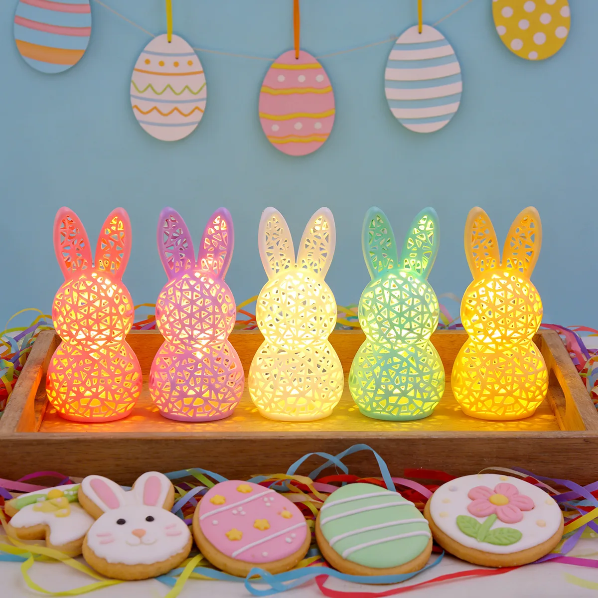 

New Arrival 3D-Printed LED Easter Hollowed-Out Rabbit Lamp Festive Atmosphere Rabbit Party Decorative Ornament