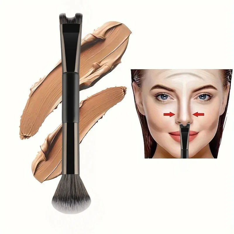 Pincel de maquiagem de cabeça dupla em forma de u, conjunto de pincéis para contorno de nariz, sombra, contorno, pincel facial para escultura precisa de nariz, ferramentas de maquiagem