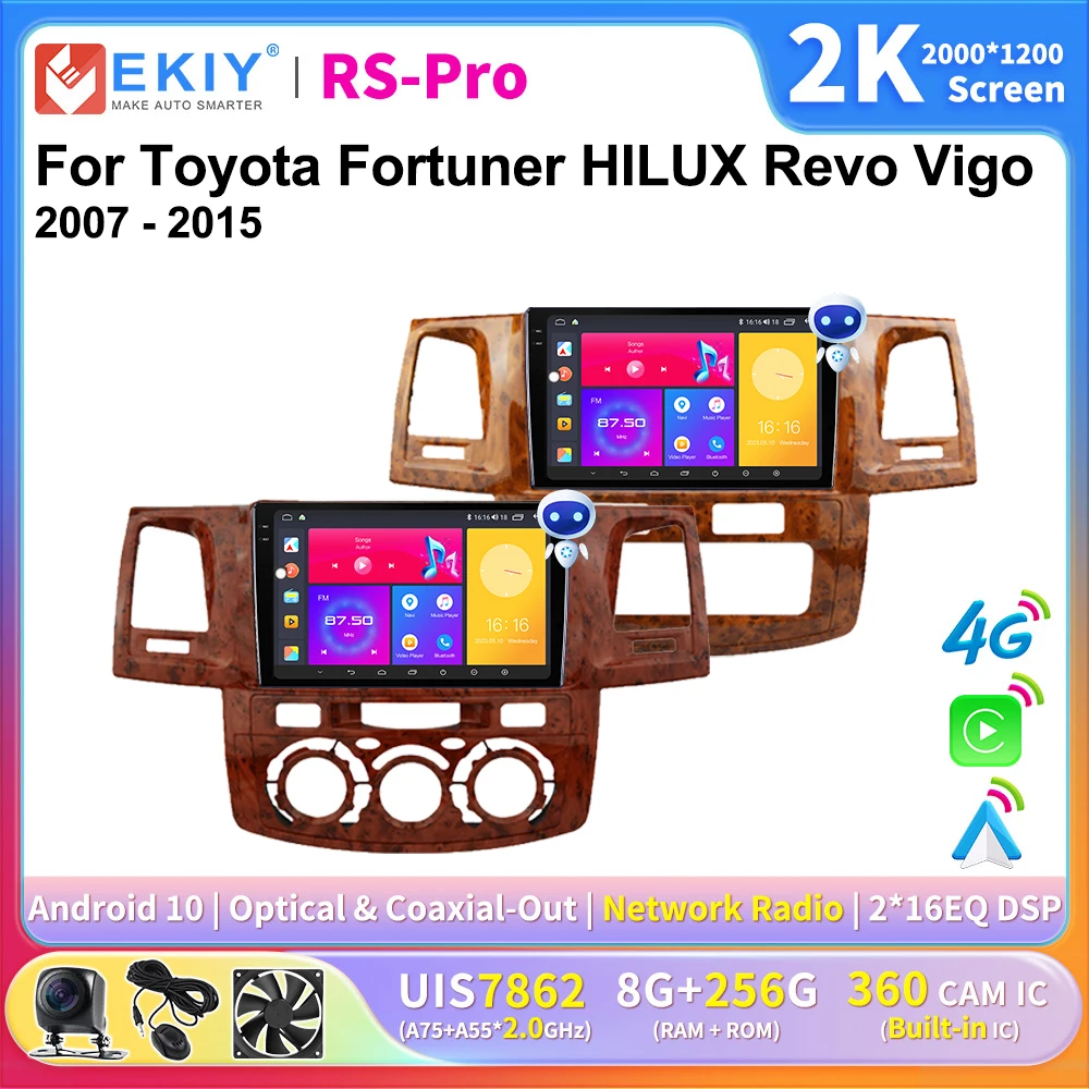 

EKIY 2K Screen CarPlay Radio For Toyota Fortuner HILUX Revo Vigo 2007-2015 Android Auto 4G Car Multimedia Player Stereo Ai Voice