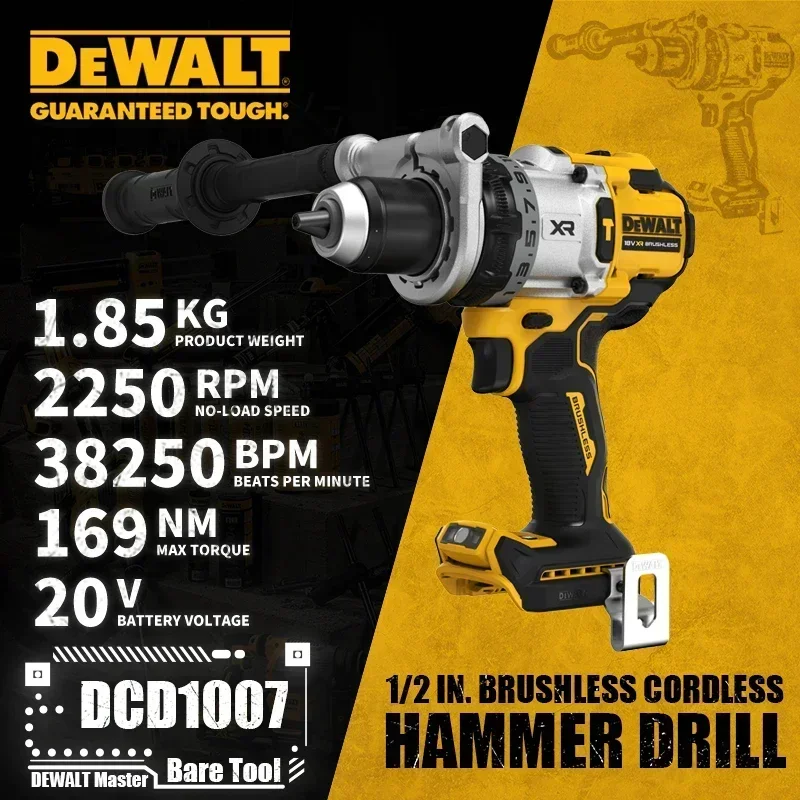 DEWALT DCD1007 Brushless Cordless 1/2in. 3-Speed Hammer Drill 20V Lithium Power Tools 2250RPM 169NM