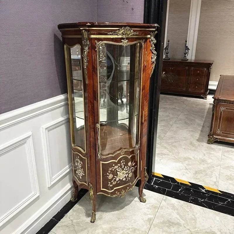 European single-door wine cabinet villa classical English wine cabinet solid wood corner  inlaid shell decorative cabinet