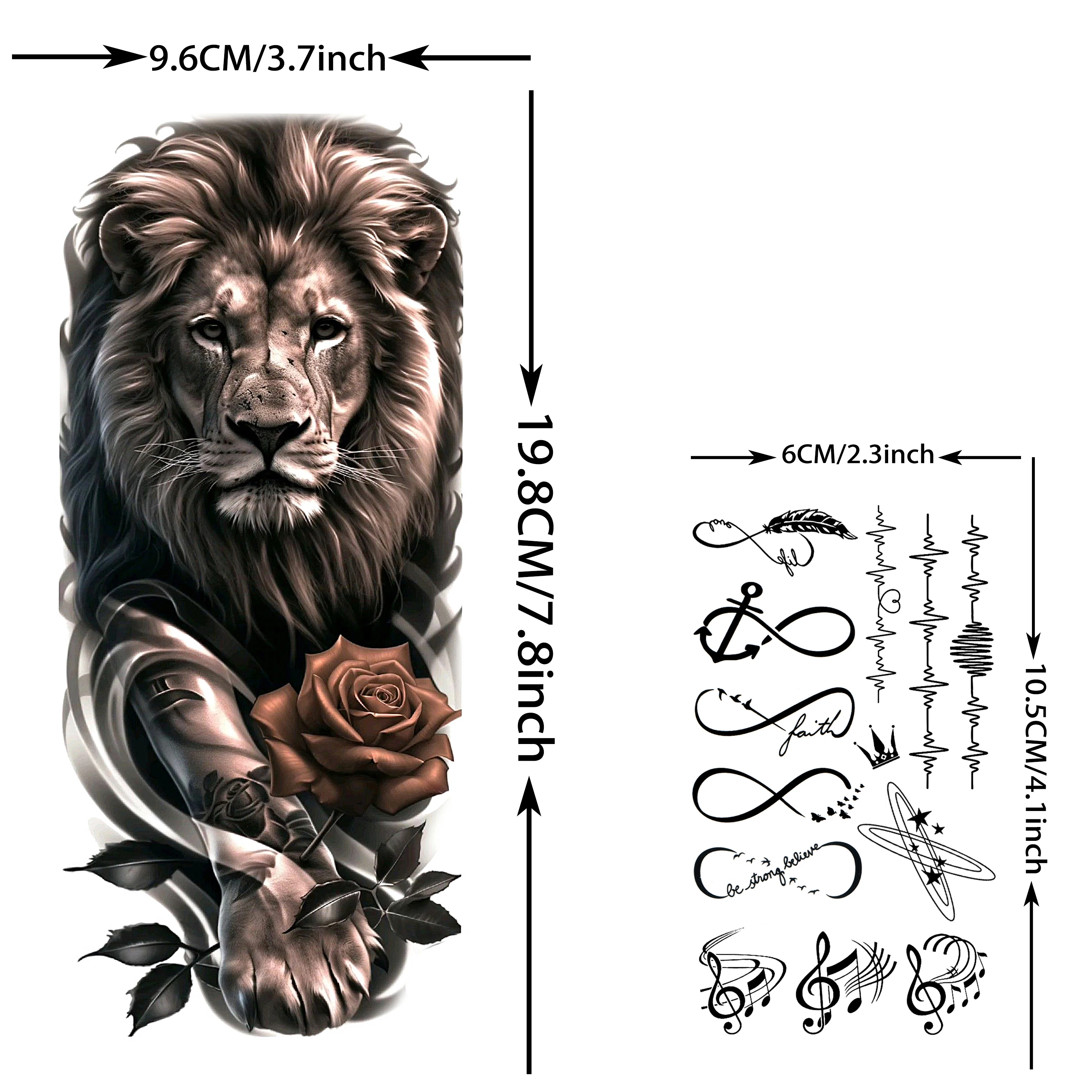 72 ورقة الأسد النمر الوشم المؤقت مقاوم للماء واقعية وهمية لصاقات وشم زيوس يسوع الذئب الجمجمة التنين الوشم للبالغين #4