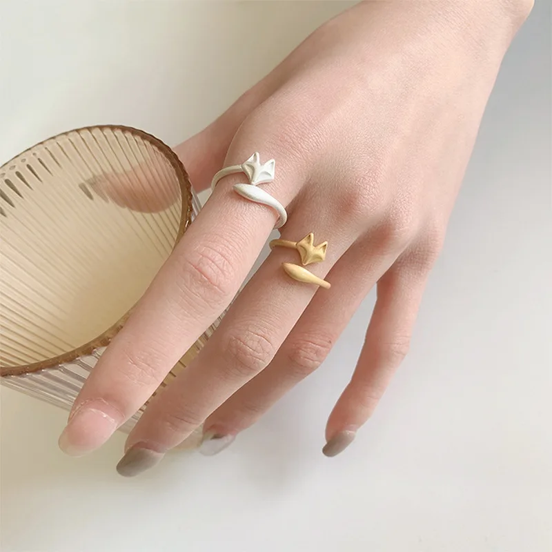 

VENTFILLE 925 Sterling Silver Fox Animal Open Ring Irregular Cute For girl Gift Simple Fashion Design Jewelry Dropshipping