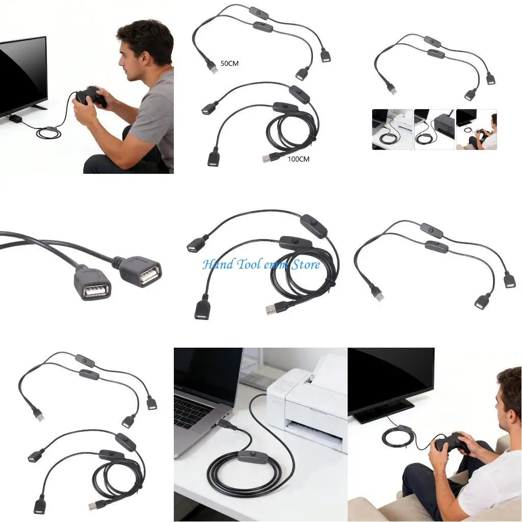 

H37F USB Double Female Port Splitter Featuring Switches for Charging Only Devices