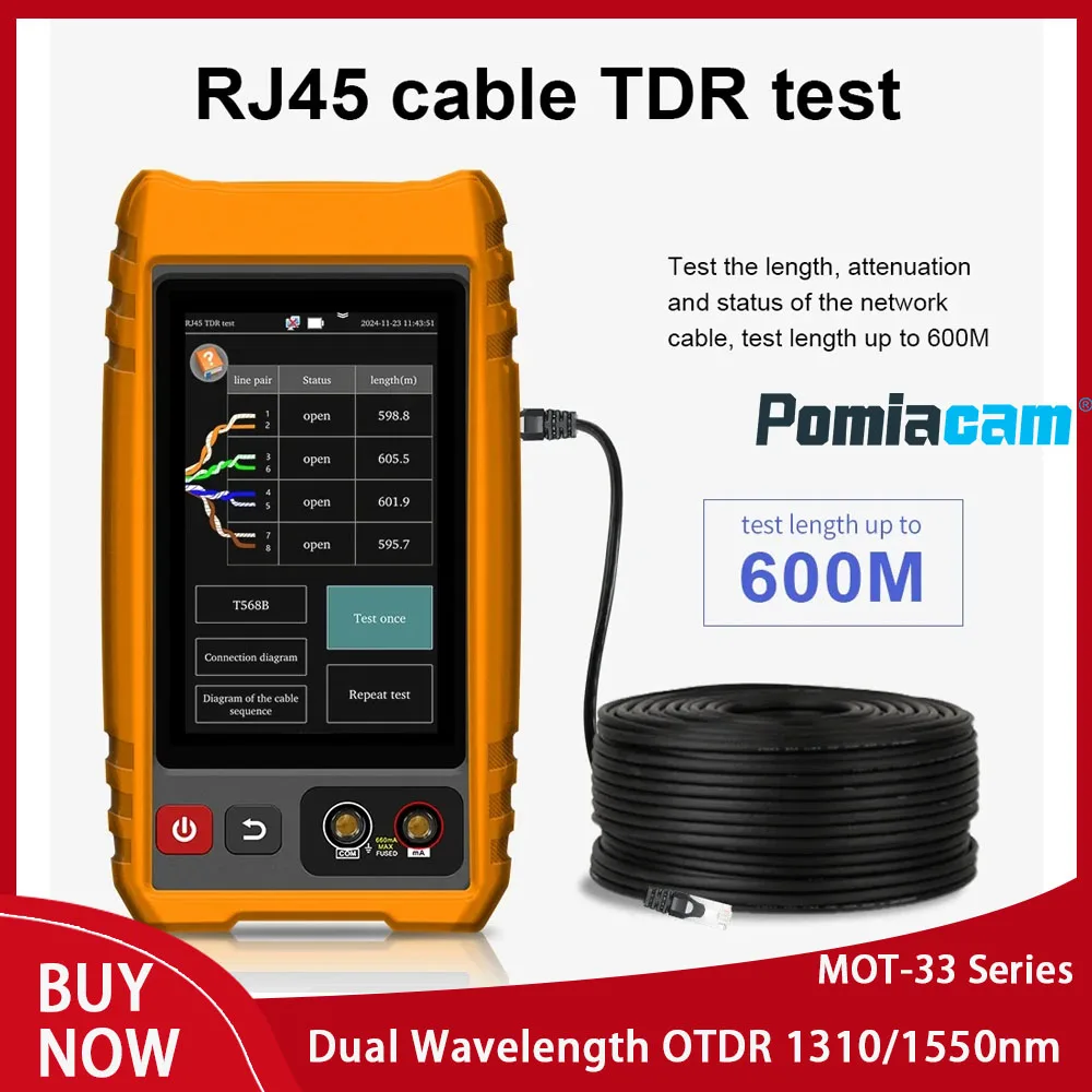 MOT-33 Resolution Multifunction OTDR Fiber & Network Cable Tester with Touch Screen Optical Power Meter VFL and RJ45 TDR Test