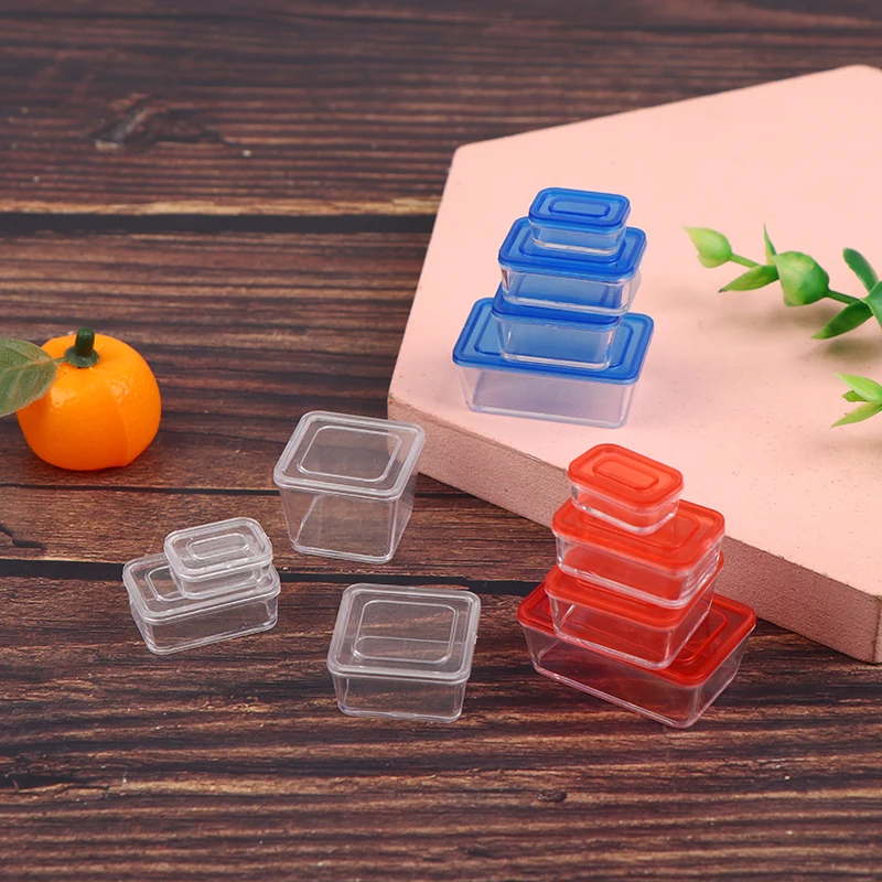 .Hot Sale.4pcs 1/12 Dollhouse Fresh Keeping Box Mini Lunch Box Model Ornaments DIY Miniature Kitchen Tableware Accessories