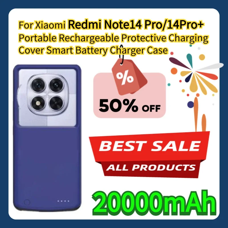 

Для Xiaomi Redmi Note 14 Pro/14 Pro+ портативный перезаряжаемый защитный чехол-аккумулятор 20000 мАч, умный чехол-зарядка