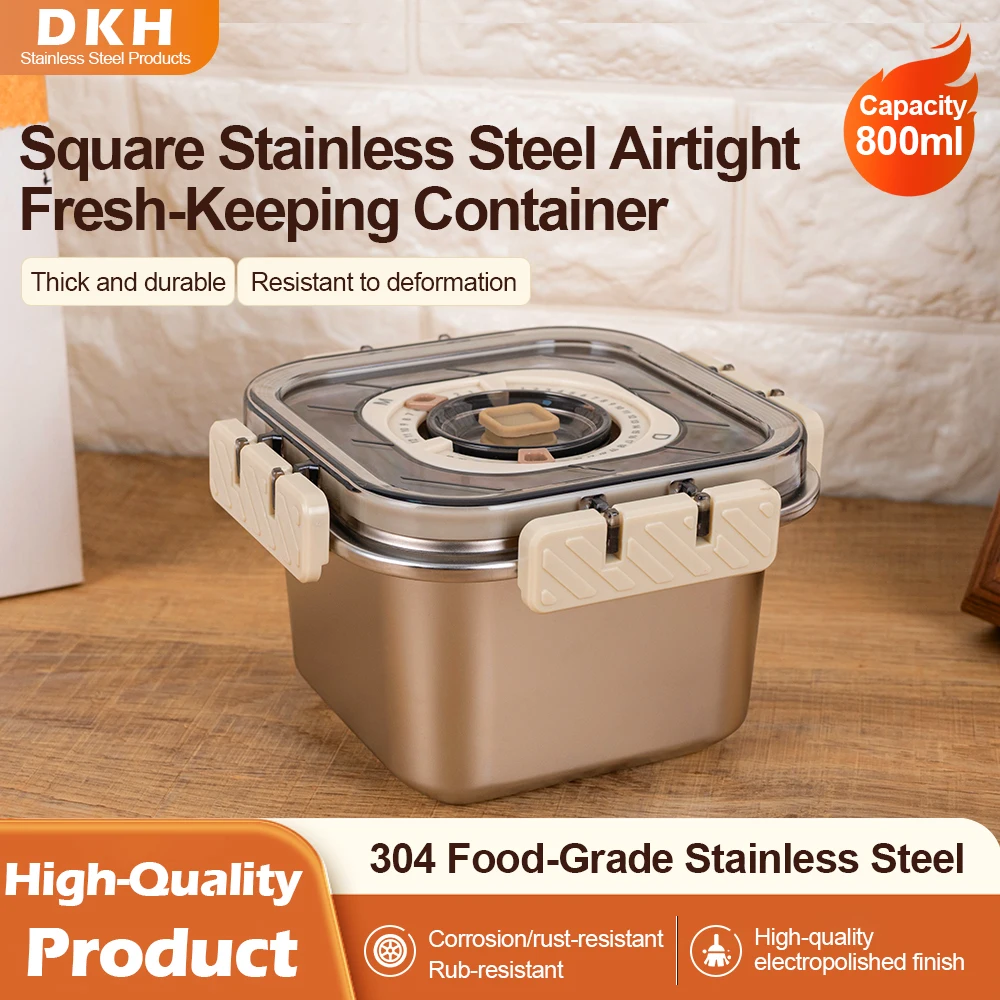 MTM 304 Stainless Steel Airtight Food Container with Lid Leakproof Storage Box for Refrigerator Freezer Kitchen Outdoor Picnics