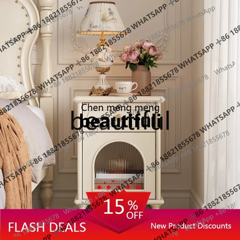 z JFrench bedside table, bedroom creamy white American home against the wall storage locker