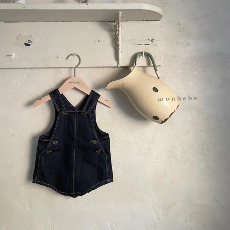 2024 Black Baby Boys Girls 0-24M Infant Kids Cotton Denim Overalls In Solid Color-Fashion Summer Clothes Bodysuits for Newborn