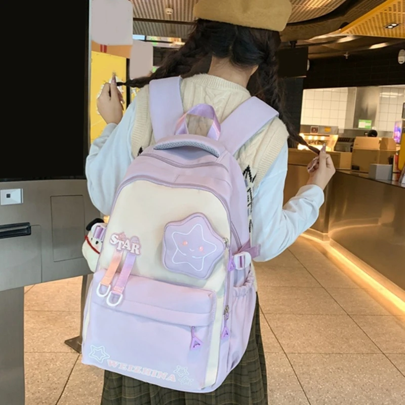 Y2K Teens Girls Lovely Star Pattern Backpack Korean Student Large Capacity School Bookbag Women Casual Travel Rucksack Daypack