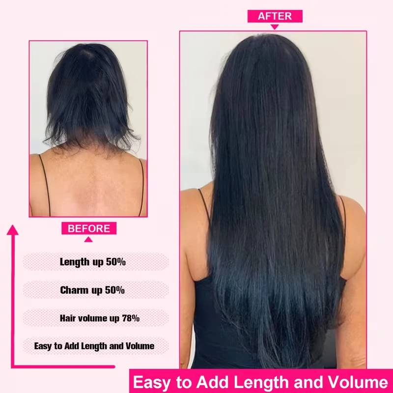 Invisible Seamless Clip Ins Bone Straight Human Hair Unprocessed Raw Hair PU Weft Extensions Full Head 7Pcs/Set Clip on Hair